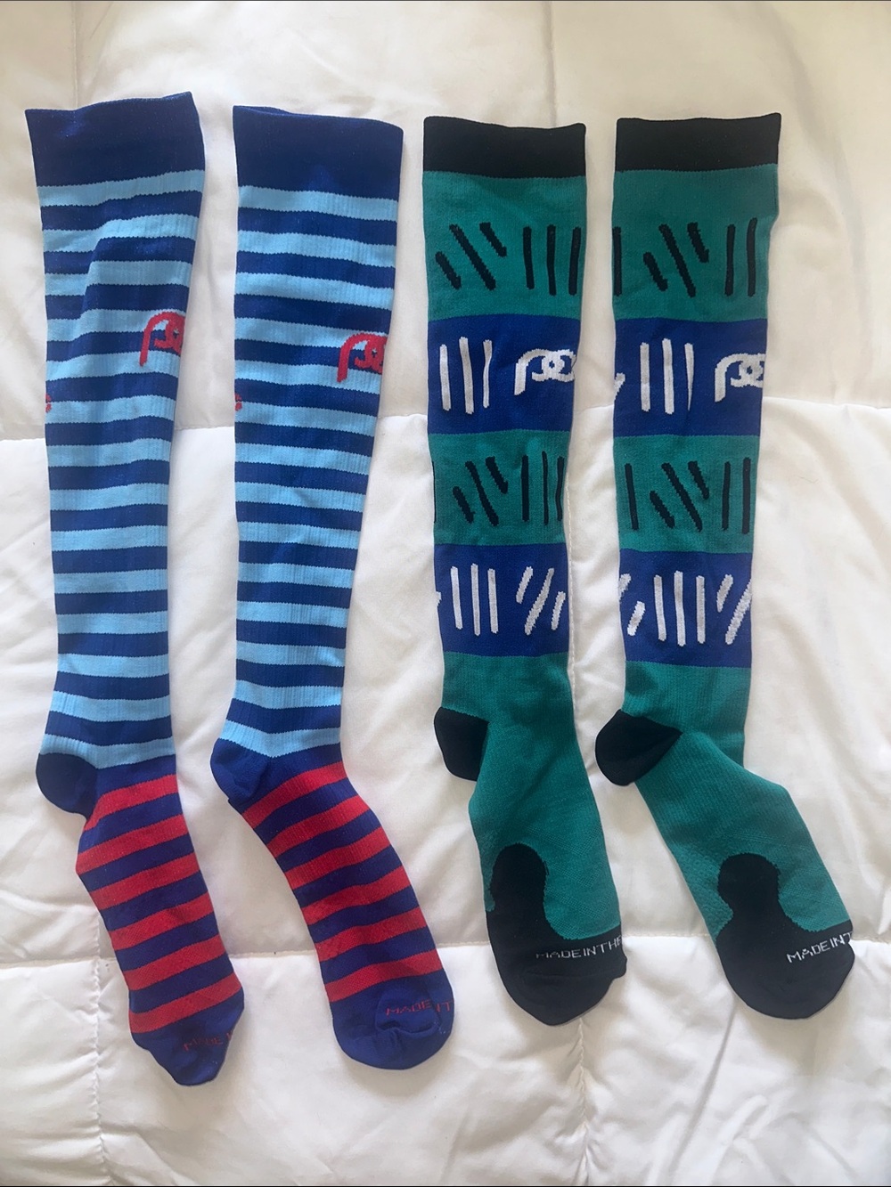 Knee-High Striped & Patterned Compression Socks - Blue & Teal